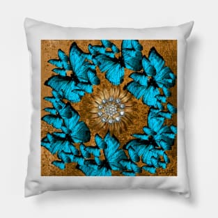 BUTTERFLY WREATH BLUE AND BROWN Pillow