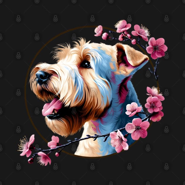 Soft Coated Wheaten Terrier Revels in Spring Cherry Blossoms by ArtRUs