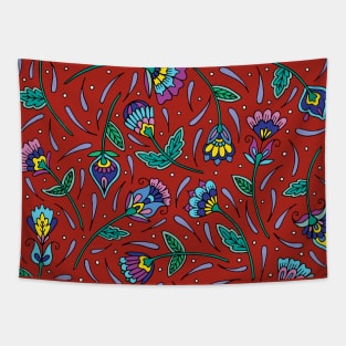 Botanical Red Palette Tapestry