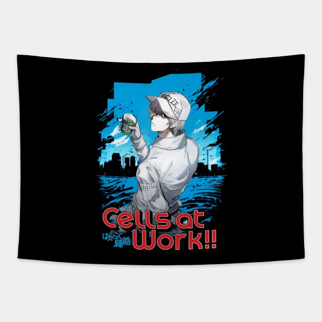 Vintage White Blood Cell Comedy Japanese Anime Tapestry by QuickMart
