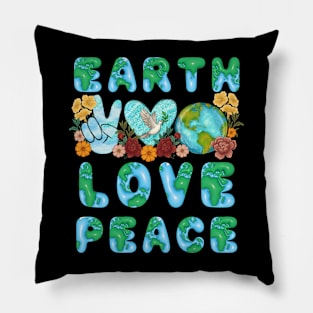 Earth Love Peace Retro Art 2 Pillow