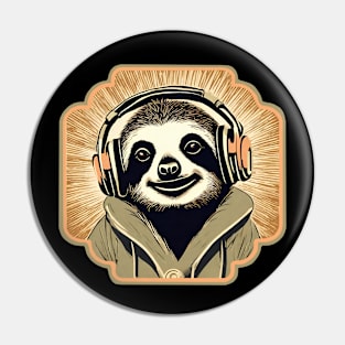 Sloth with headphones Pin