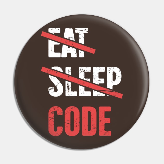 Eat Sleep Code – Programmer Quote Pin by MeatMan