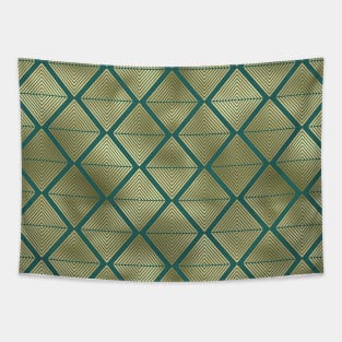 Teal and Gold Vintage Art Deco Lined Diamonds Pattern Tapestry