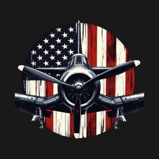 F4U Corsair WW2 airplane US Flag WWII Warbird T-Shirt