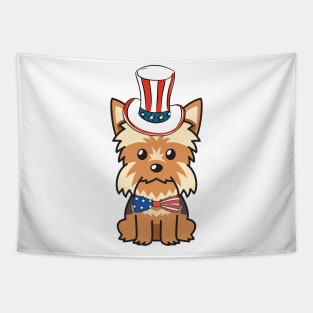 Funny yorkshire terrier dog is wearing uncle sam hat Tapestry