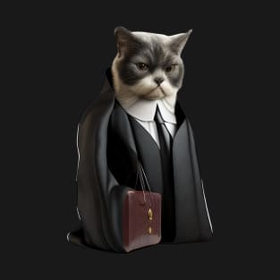 Skeptical Lawyer Cat in Advocate Gown T-Shirt