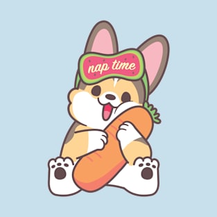 Nap Time Tricoloured Corgi with Carrot Pillow Bolster T-Shirt