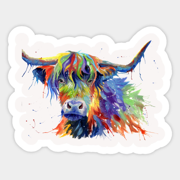 Multicolor Highland Cow Art Highland Cow Art Sticker Teepublic