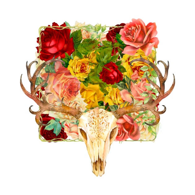 Flowered Deer Skull by ginkelmier