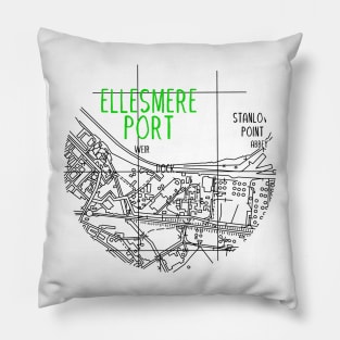 Ellesmere Port Map (Green & White) Pillow