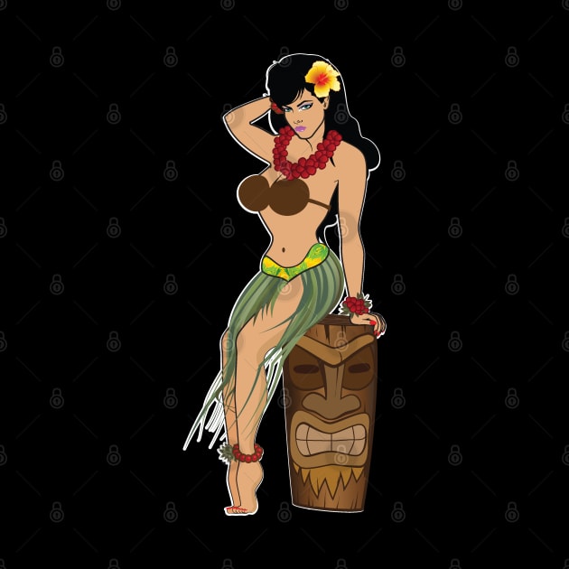 Hula Sitting on Tiki Head BLK by PauHanaDesign