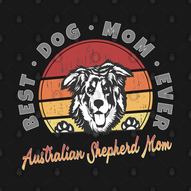 Australian Shepherd Mom Retro Sunset v.7 by RamoryPrintArt