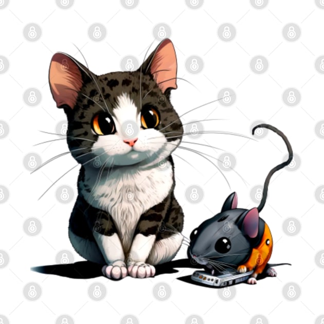 Cats and Mice on the Phone: A Tech-Savvy Feline and Rodent Duo by Art_One