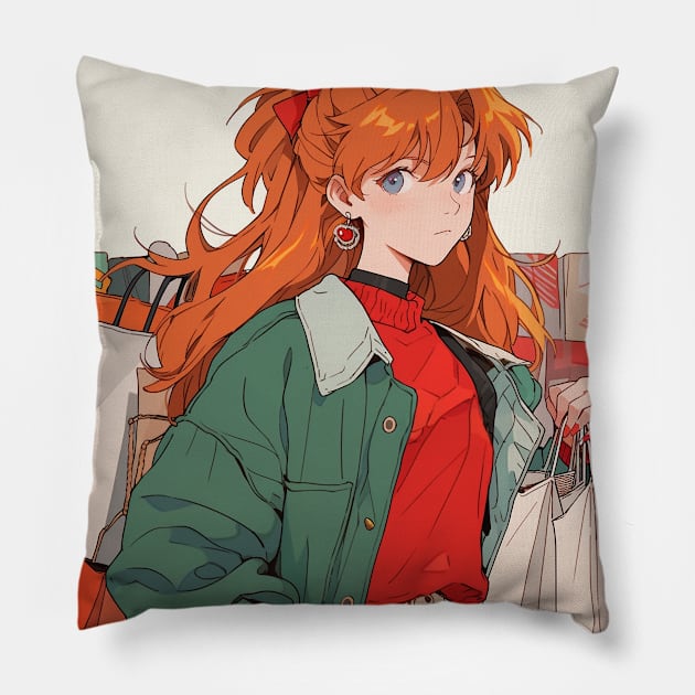 asuka shopping Pillow by WabiSabi Wonders