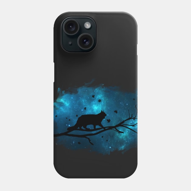 Cat silhouette and galaxy sky (green) - Cats lover - Animals lovers - Catshirt - Vegan - Gift idea Phone Case by Vane22april