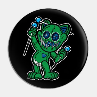 Happy VooDoo Kitty Cat Doll Green and Reflex Blue Pin