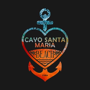 Cayo Santa Maria Beach, Cuba, Sandy Heart Ship Anchor T-Shirt