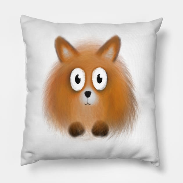 Ginger pomeranian puppy dog Fox illustration cartoon Pillow by Squeeb Creative