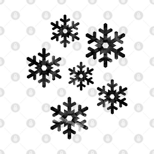 Watercolor Snowflakes (Black) by illucalliart