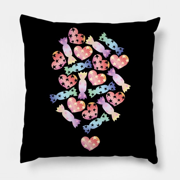 Hearts and Bonbons with Stars Pillow by azziella