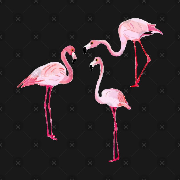 Pink Flamingos - 3 Watercolor Birds - Painted Wildlife by VegShop