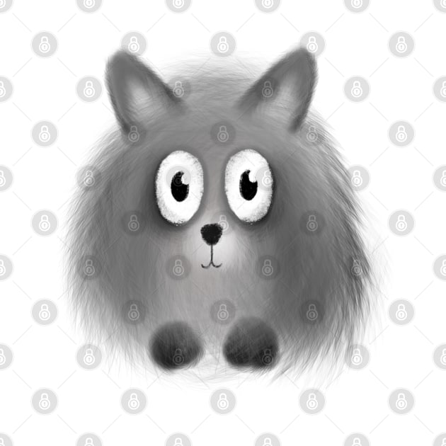 Grey cute Pomeranian puppy dog cartoon illustration by Squeeb Creative