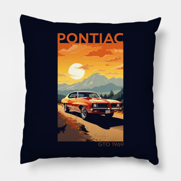 Timeless Thrills: The 1969 Pontiac GTO Tribute Design Pillow by MaxDeSanje 