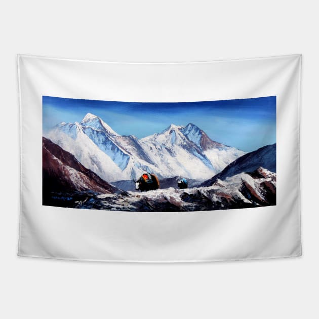 Panoramic View Of Everest Mountain Base Camp Area Tapestry by whimsyart