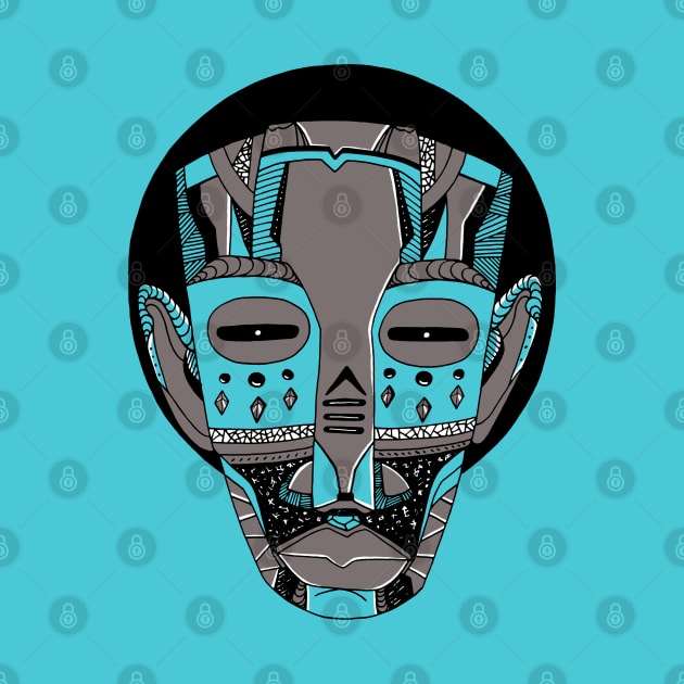 Blue Grey African Mask No 3 by kenallouis