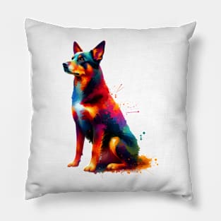 Vibrant Australian Kelpie in Colorful Splash Art Style Pillow