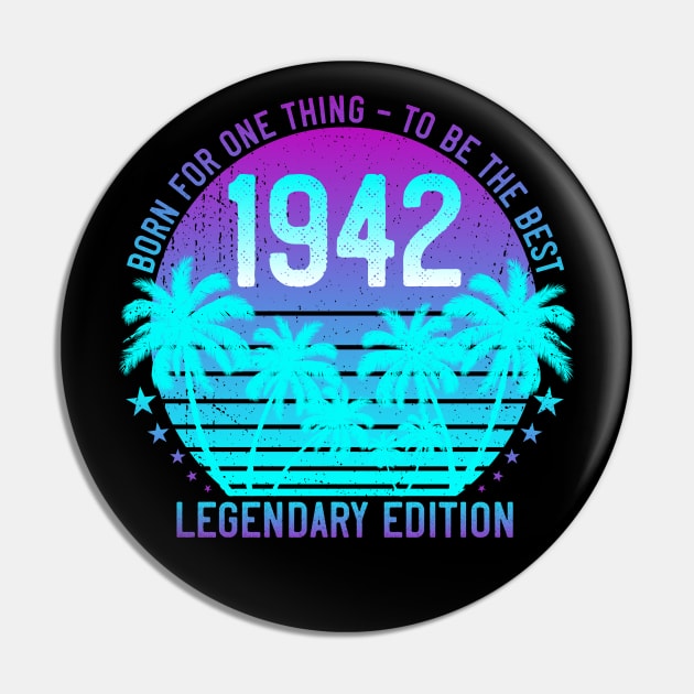 Vintage 1942 Birthday 79th Vaporwave Aesthetic Sunset Palm Pin by ZNOVANNA