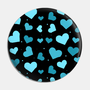 Blue Tones Hearts on Black Background Seamless Pattern Pin