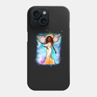 Angel with dove - Black angel of peace  ! with Afro hair, green eyes, Cherry pink lips and dark brown skin. Hair love ! Phone Case