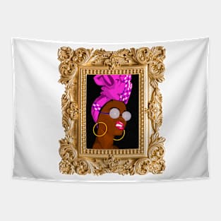 Black African Woman Wearing Scarf Hoop Earrings 2 Tapestry