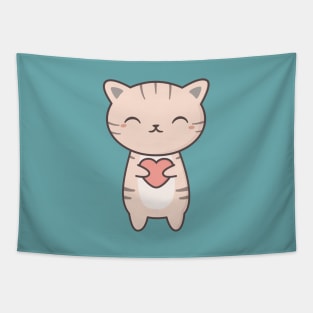 Stripy Kawaii Cute Cat Tapestry