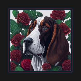 Basset Hound red roses 2 T-Shirt