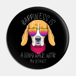 Happiness Is A Long Walk With My Beagle Pin