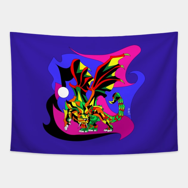 manticore ecopop snake with lion chimera art Tapestry by jorge_lebeau