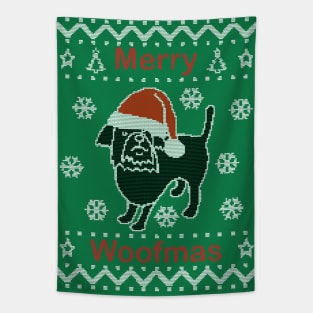 Merry Woofmas says Dog on Ugly Christmas Sweaters Tapestry