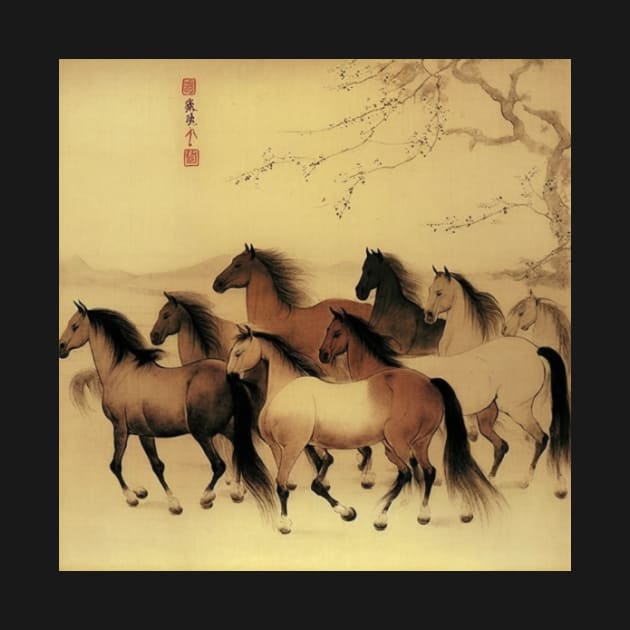 Chinese painting horses in motion by KAWAIIBYHM