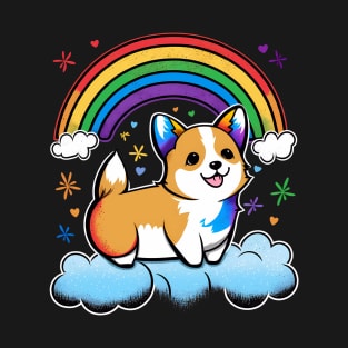 Cute Corgi Rainbow Cloud Kawaii Dog Happy Puppy T-Shirt