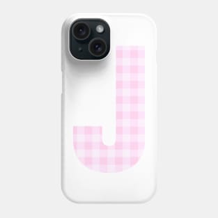 Pink Letter J in Plaid Pattern Background. Phone Case