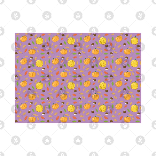 Colorful Autumnal Season - Nature Pattern on Purple Background by DesignWood Atelier