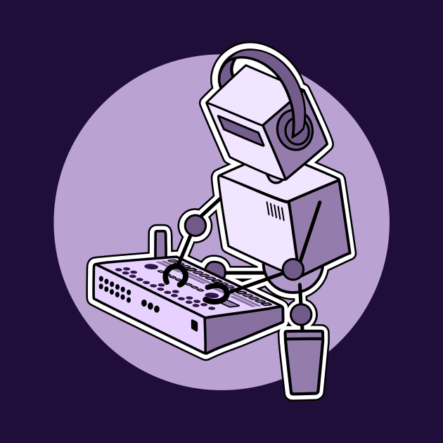 Robot Playing Drum Machine (pocket print size) by Atomic Malibu