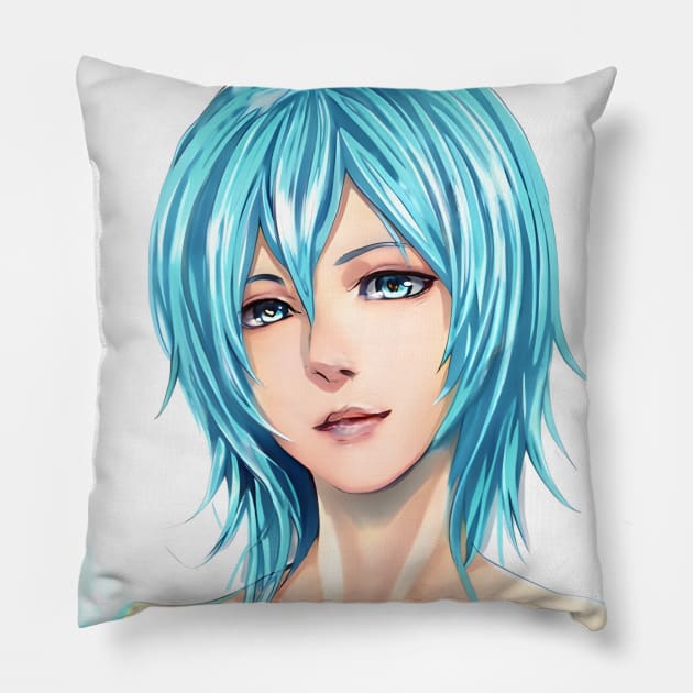 Blue Hair Anime Girl Pillow by animegirlnft