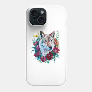 Wolf painting floral wreath, nature lover design Phone Case