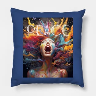 Psychedelic Scream Peace digital art Pillow