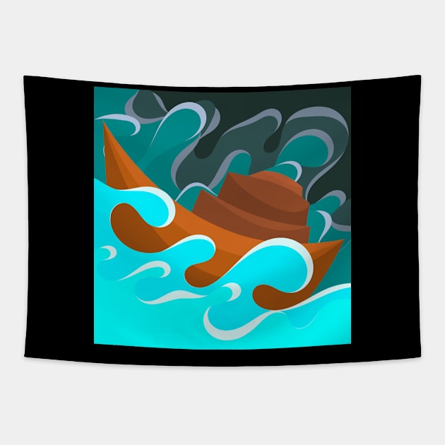 Ship On the Sea Tapestry by Ytkz