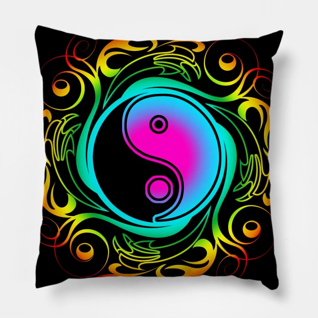 Yin Yang Psychedelic Tattoo Pillow by BluedarkArt